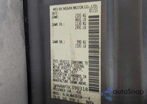 2016 Nissan Maxima 3.5 Platinum z USA, uszkodzony, nr VIN 1N4AA6AP7GC390318